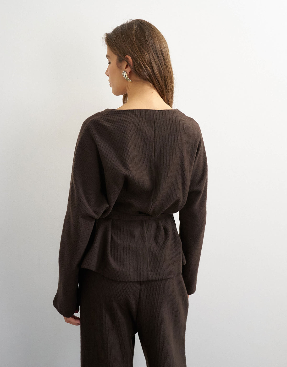 Topshop supersoft wrap detail top in chocolate