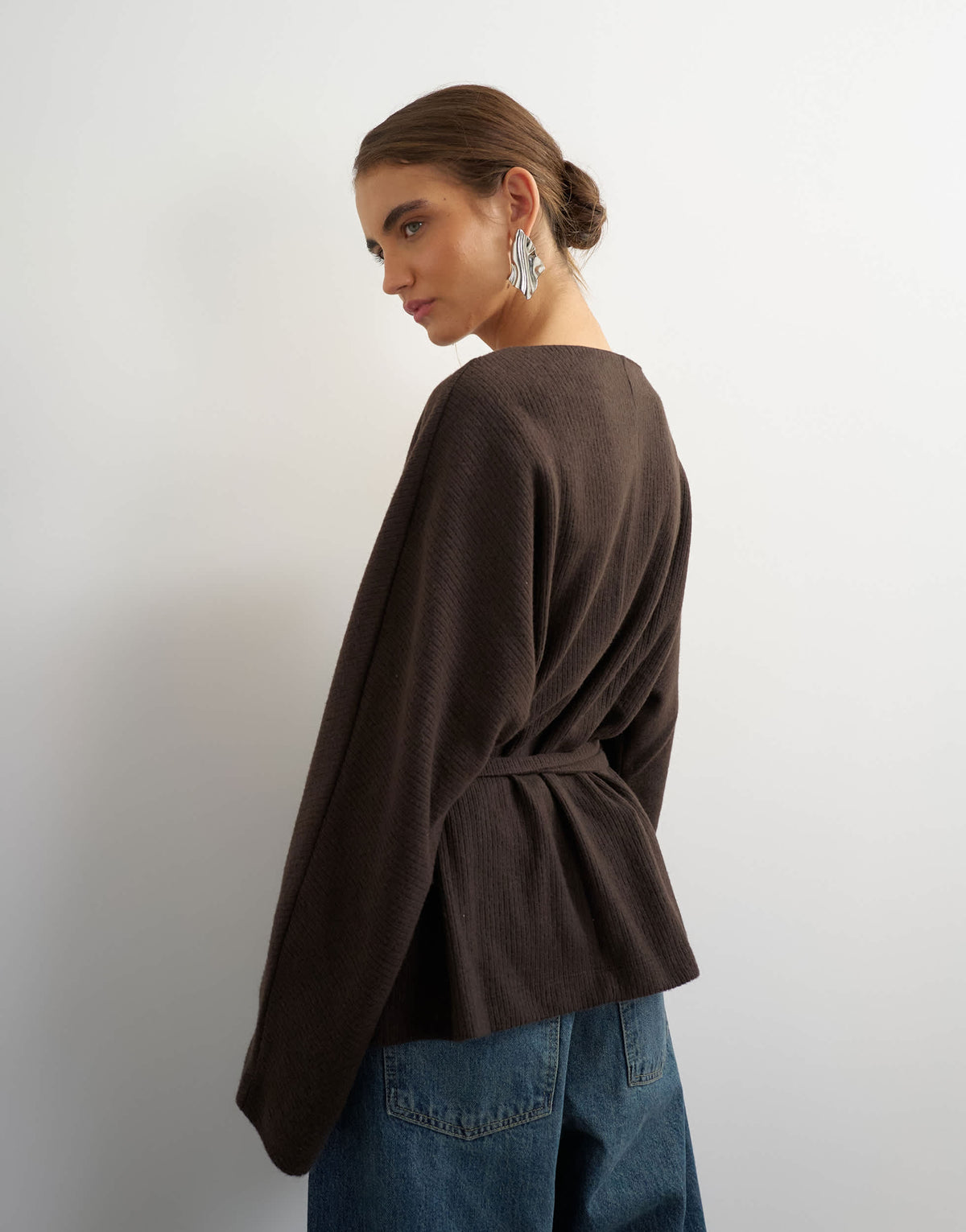 Topshop supersoft wrap detail top co-ord in chocolate