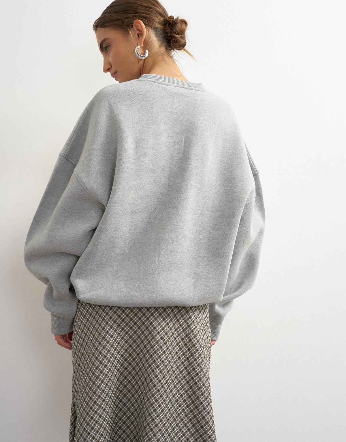 Topshop henley button detail sweat in grey marl