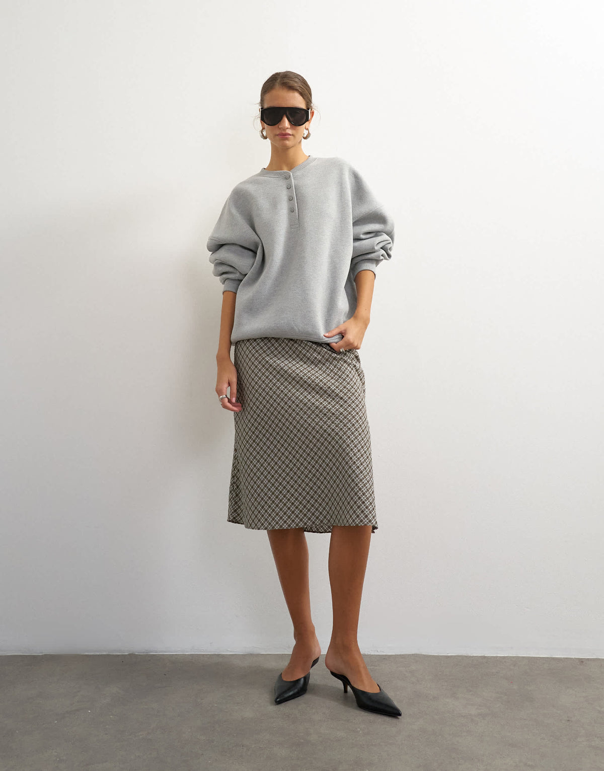 Topshop henley button detail sweat in grey marl