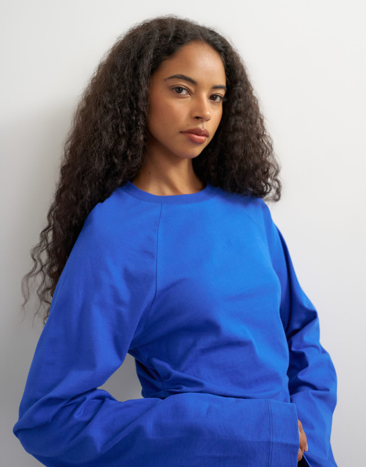 Topshop cinched waist long sleeve raglan t-shirt in colbalt