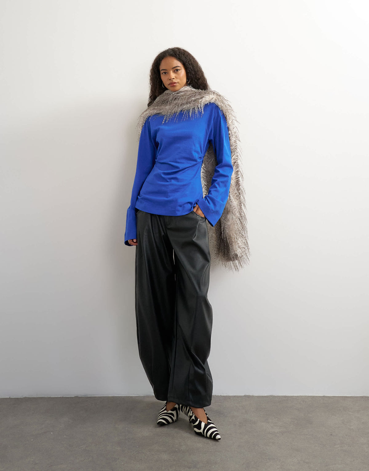 Topshop cinched waist long sleeve raglan t-shirt in colbalt