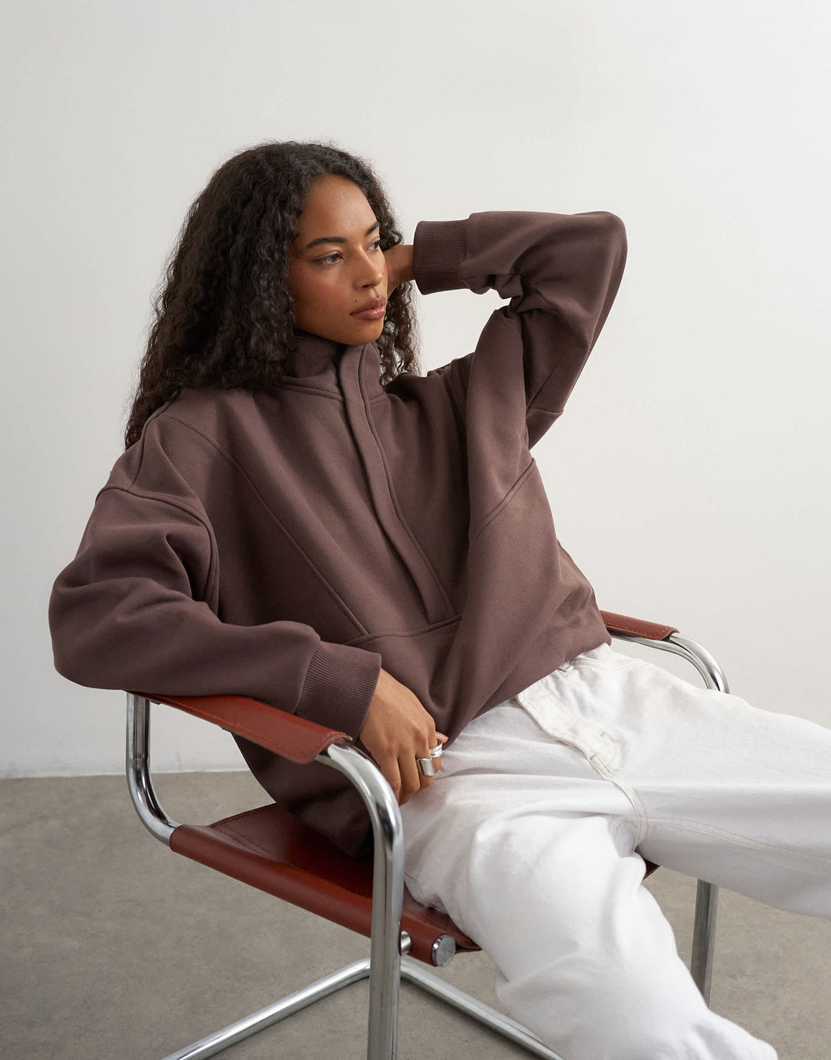Topshop high neck concealed placket sweat in mocha
