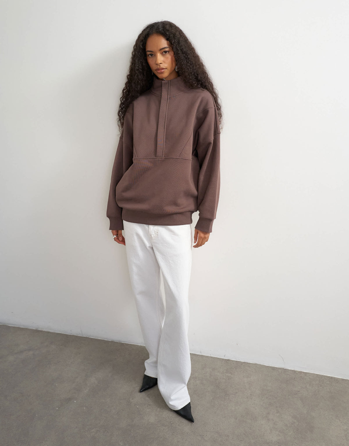 Topshop high neck concealed placket sweat in mocha