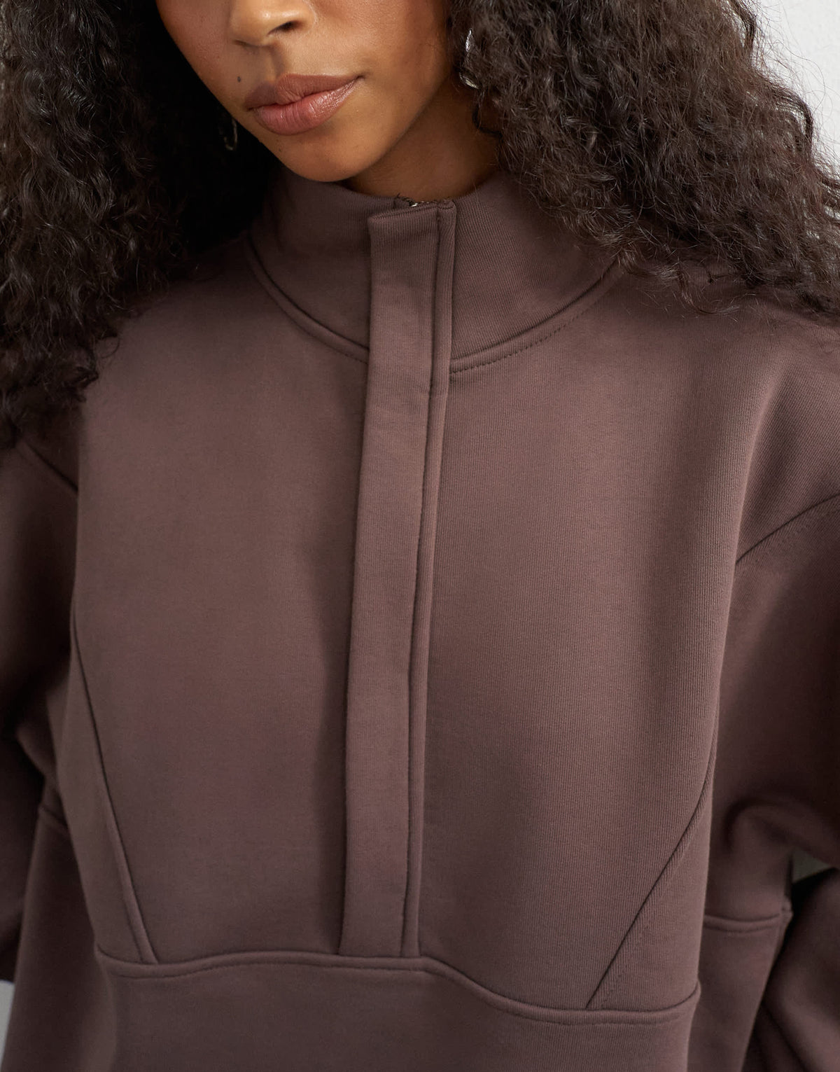 Topshop high neck concealed placket sweat in mocha