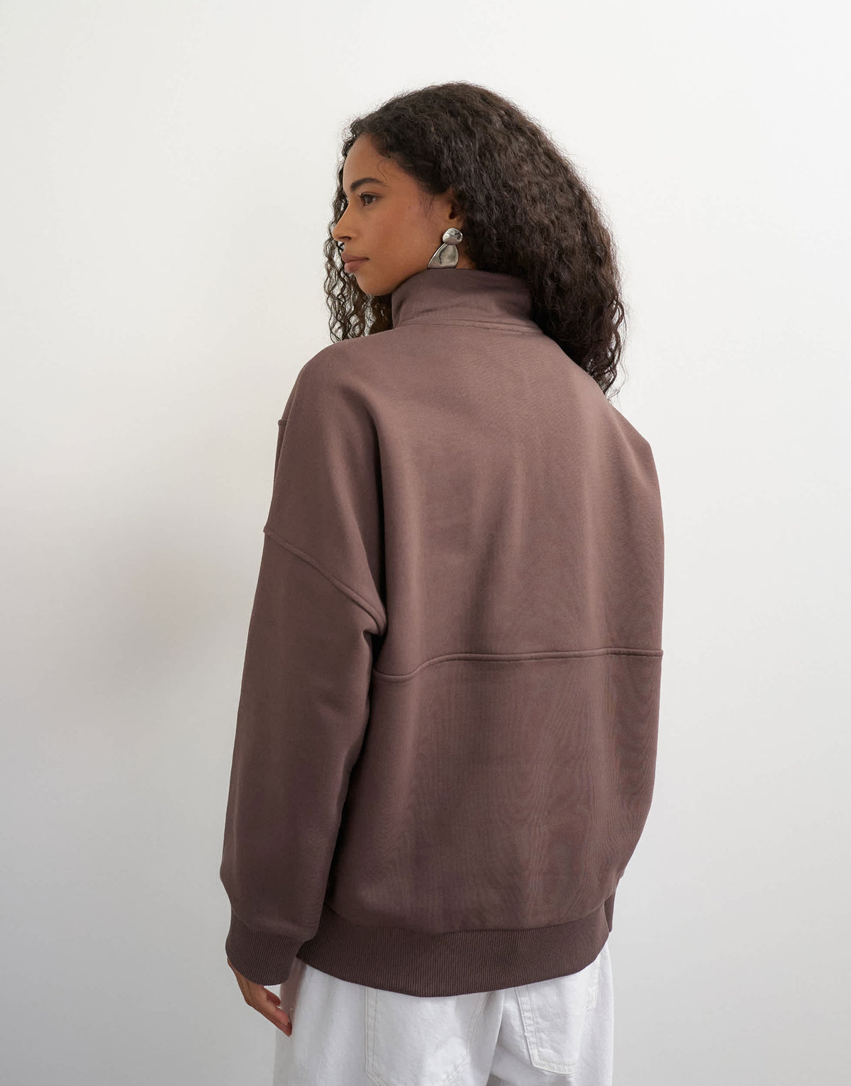 Topshop high neck concealed placket sweat in mocha