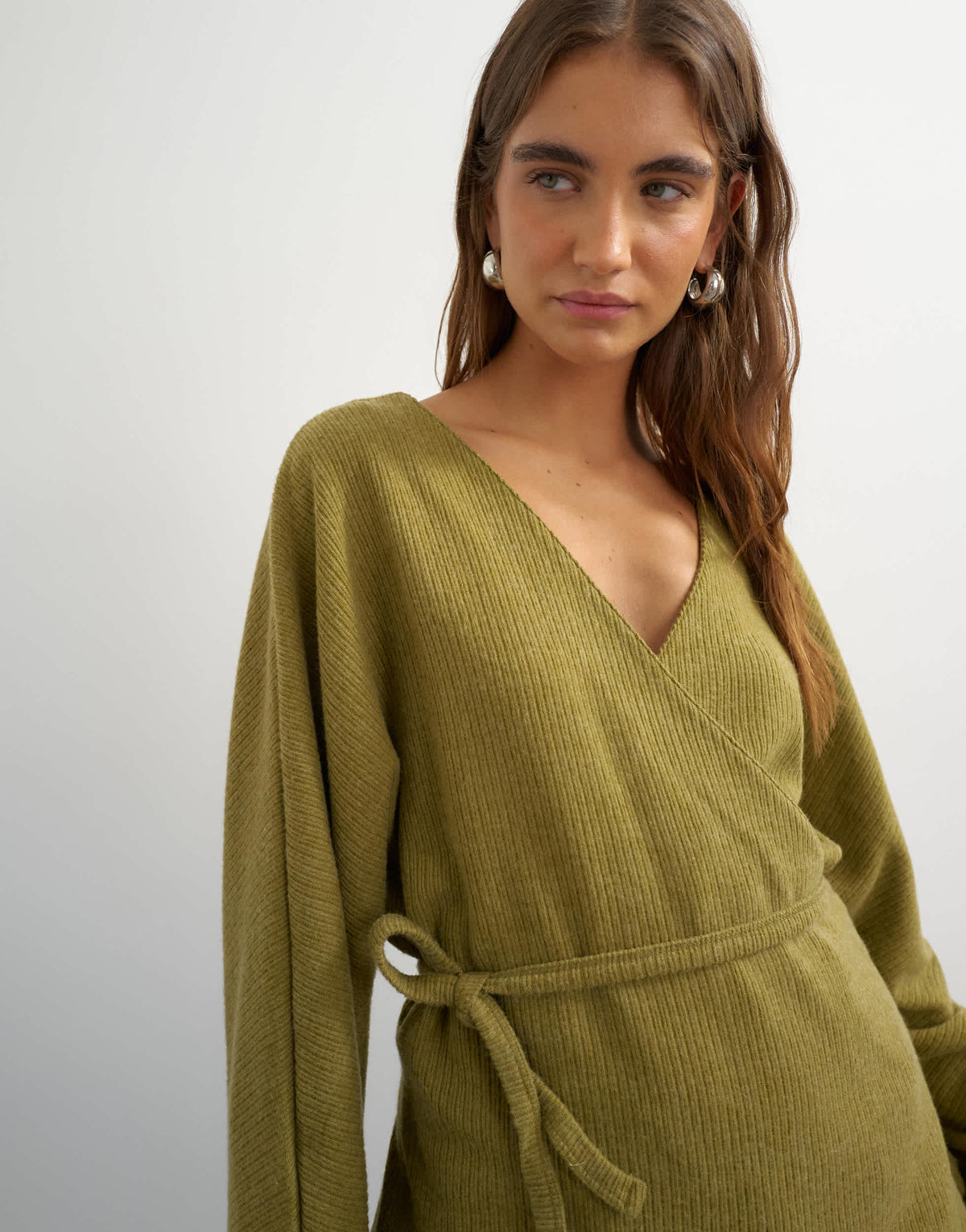 Topshop supersoft wrap detail top co-ord in olive