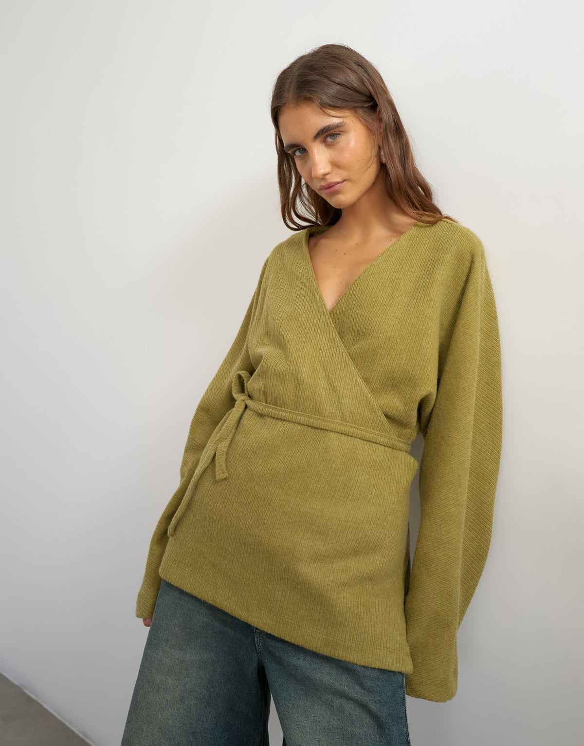 Topshop supersoft wrap detail top co-ord in deep green