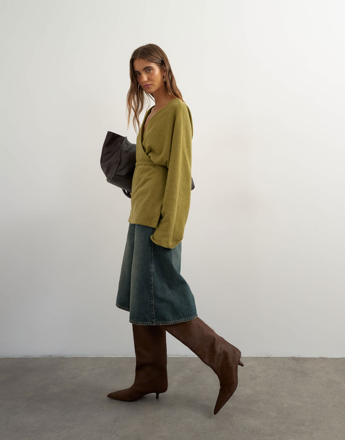 Topshop supersoft wrap detail top co-ord in deep green