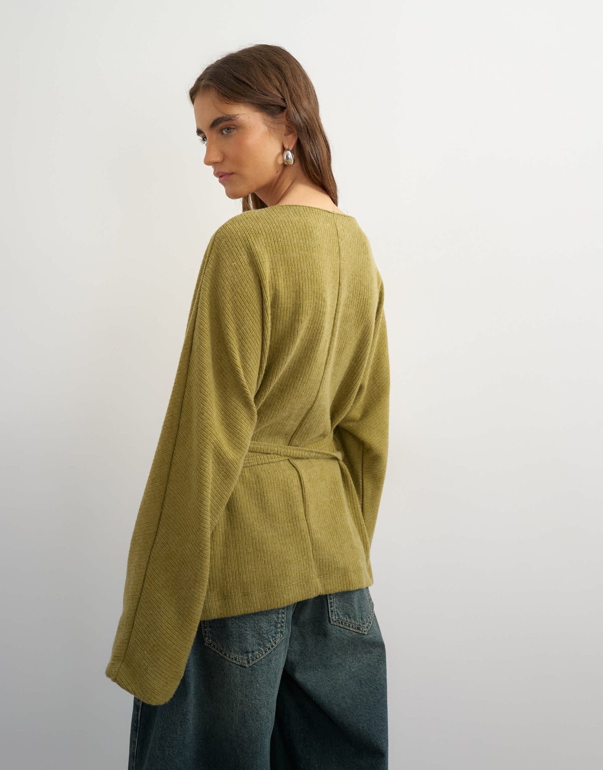 Topshop supersoft wrap detail top co-ord in olive