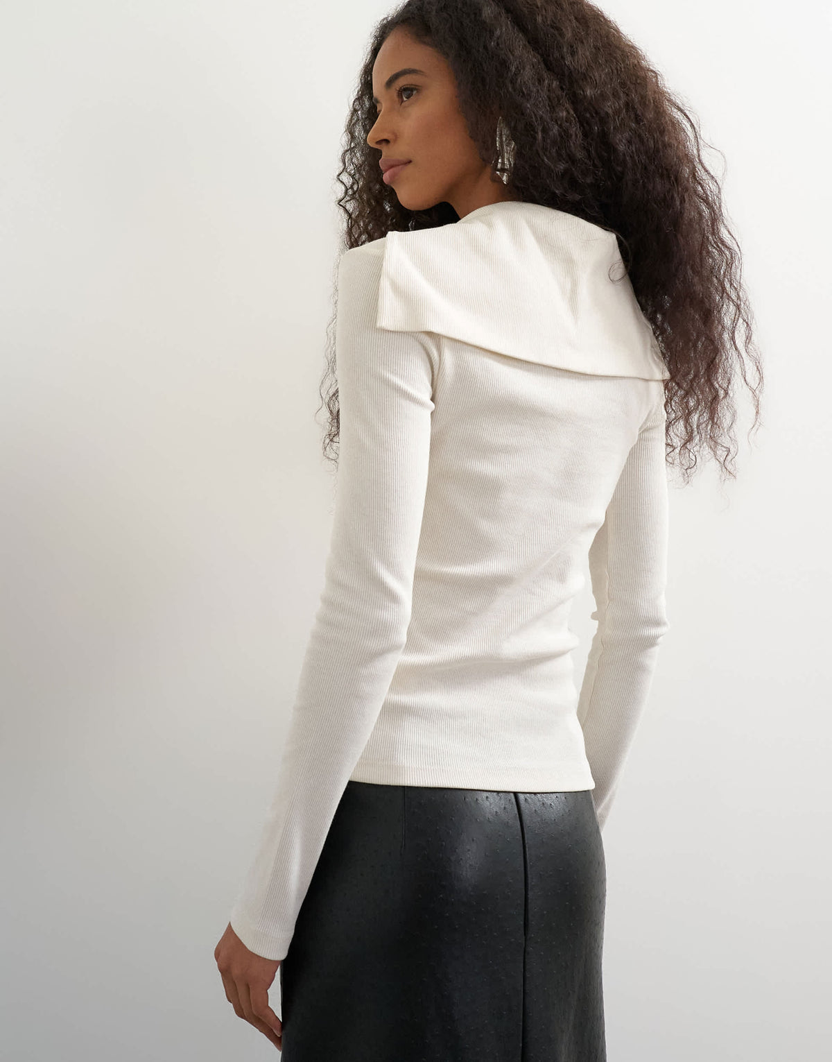 Topshop high neck button down long sleeve rib top in cream