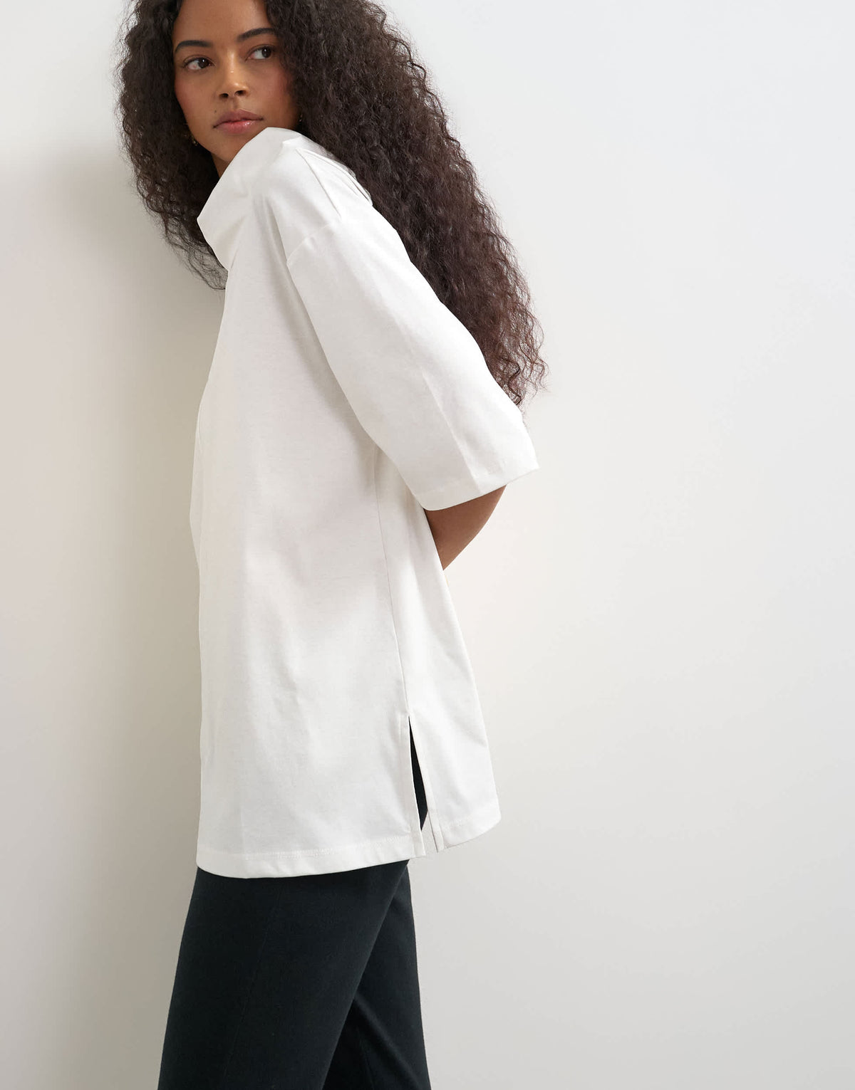 Topshop high neck short sleeve boxy top in ecru