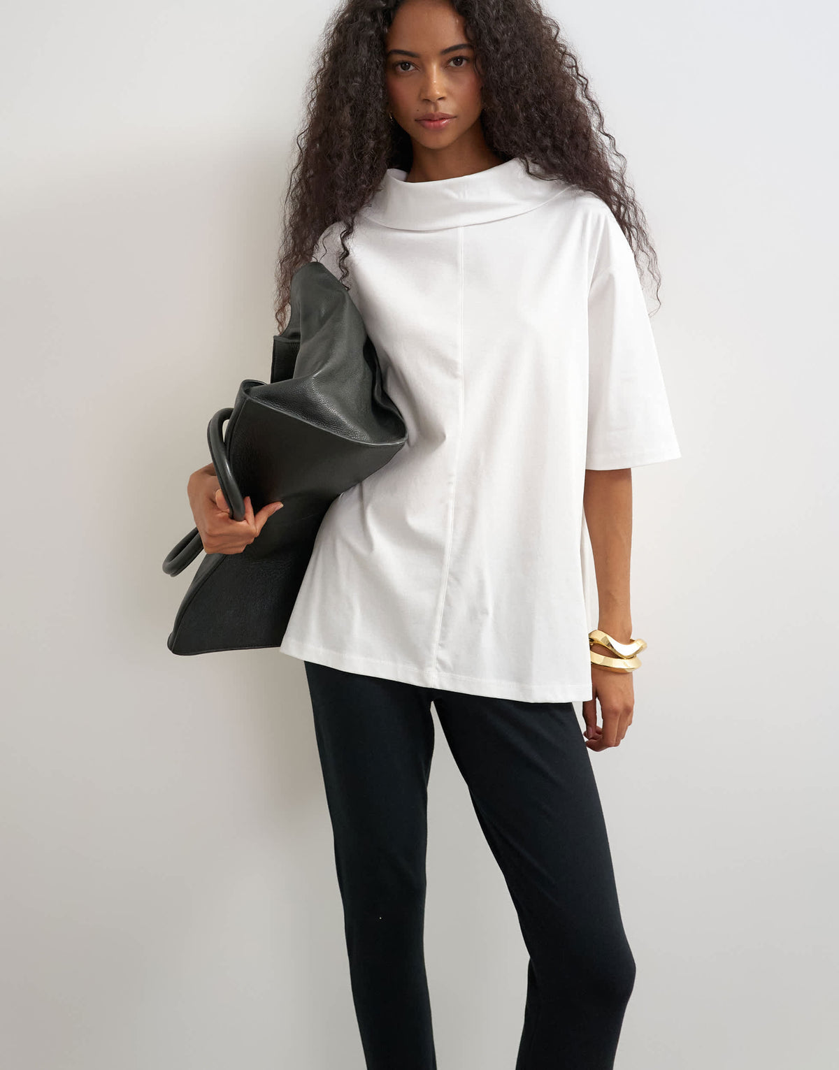 Topshop high neck short sleeve boxy top in ecru