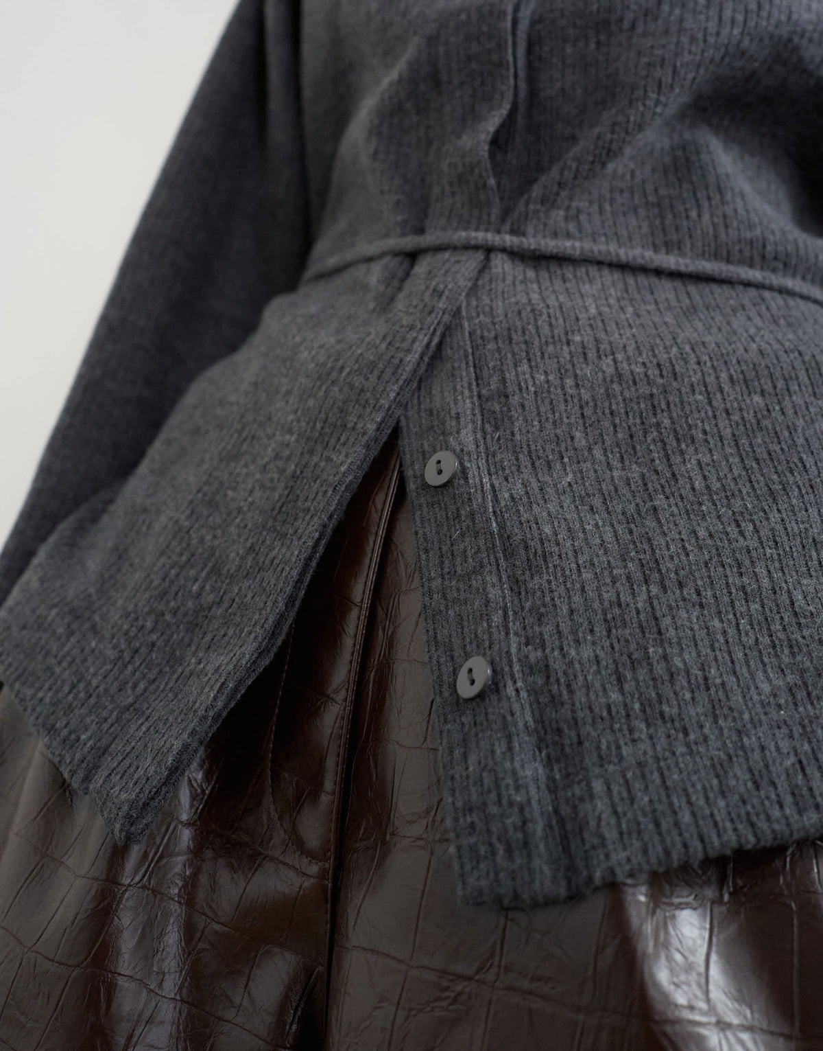 Topshop supersoft button down tie detail jacket in charcoal
