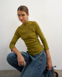 Topshop ribbed half sleeve asymmetric button in moss