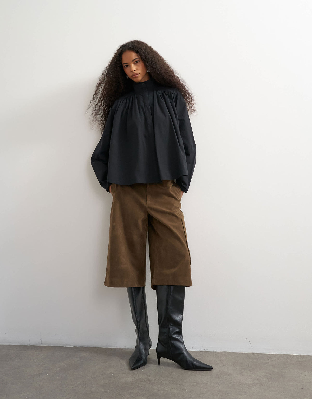 Topshop high neck balloon sleeve shirt in black