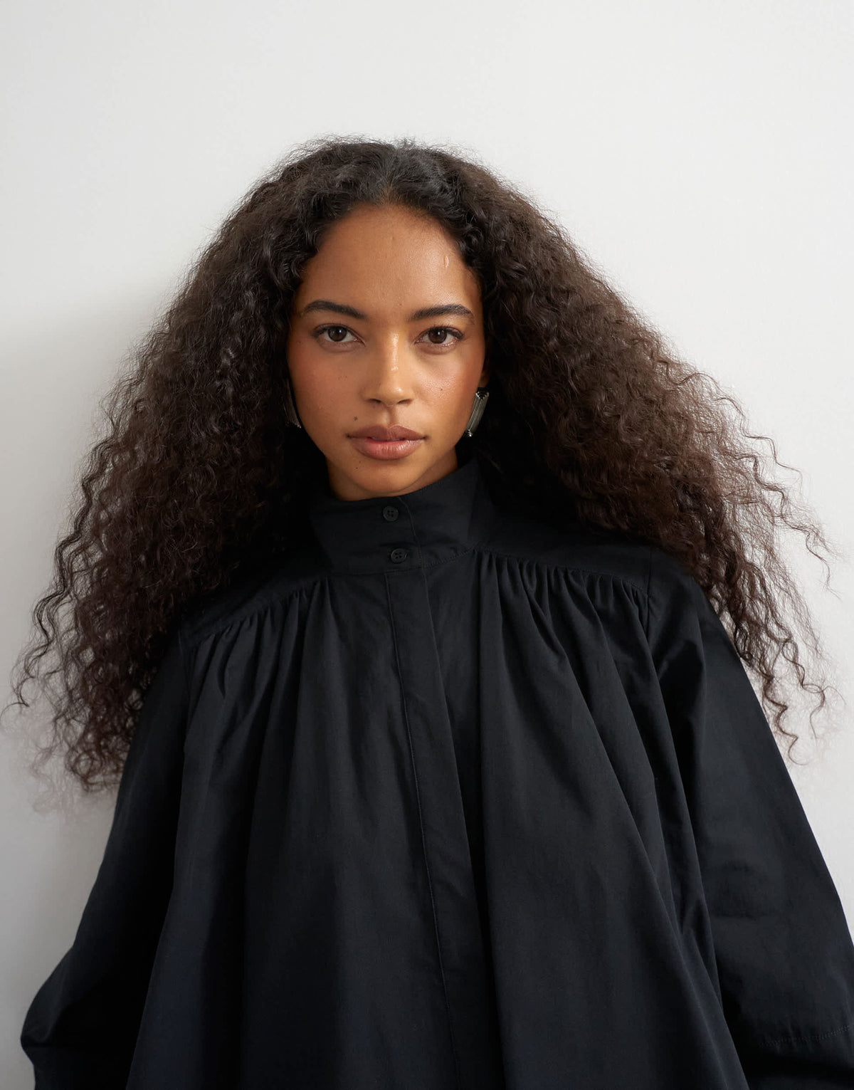Topshop high neck balloon sleeve shirt in black