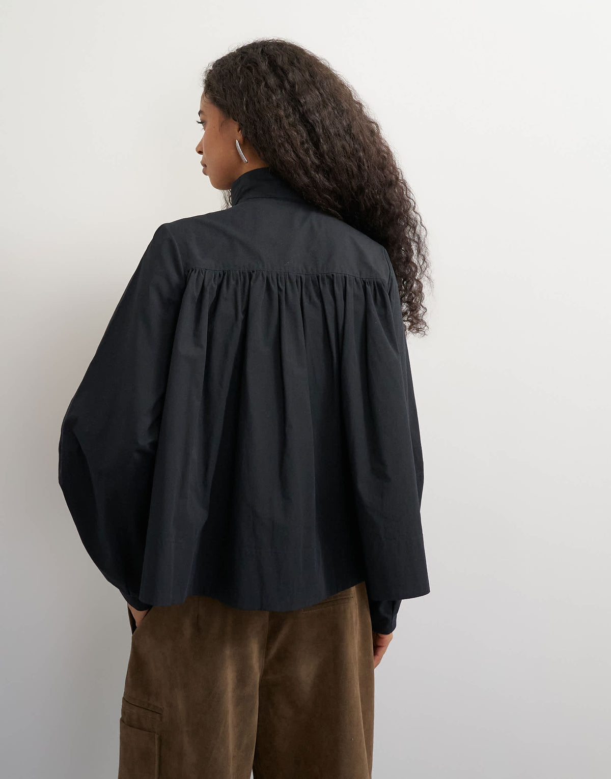 Topshop high neck balloon sleeve shirt in black