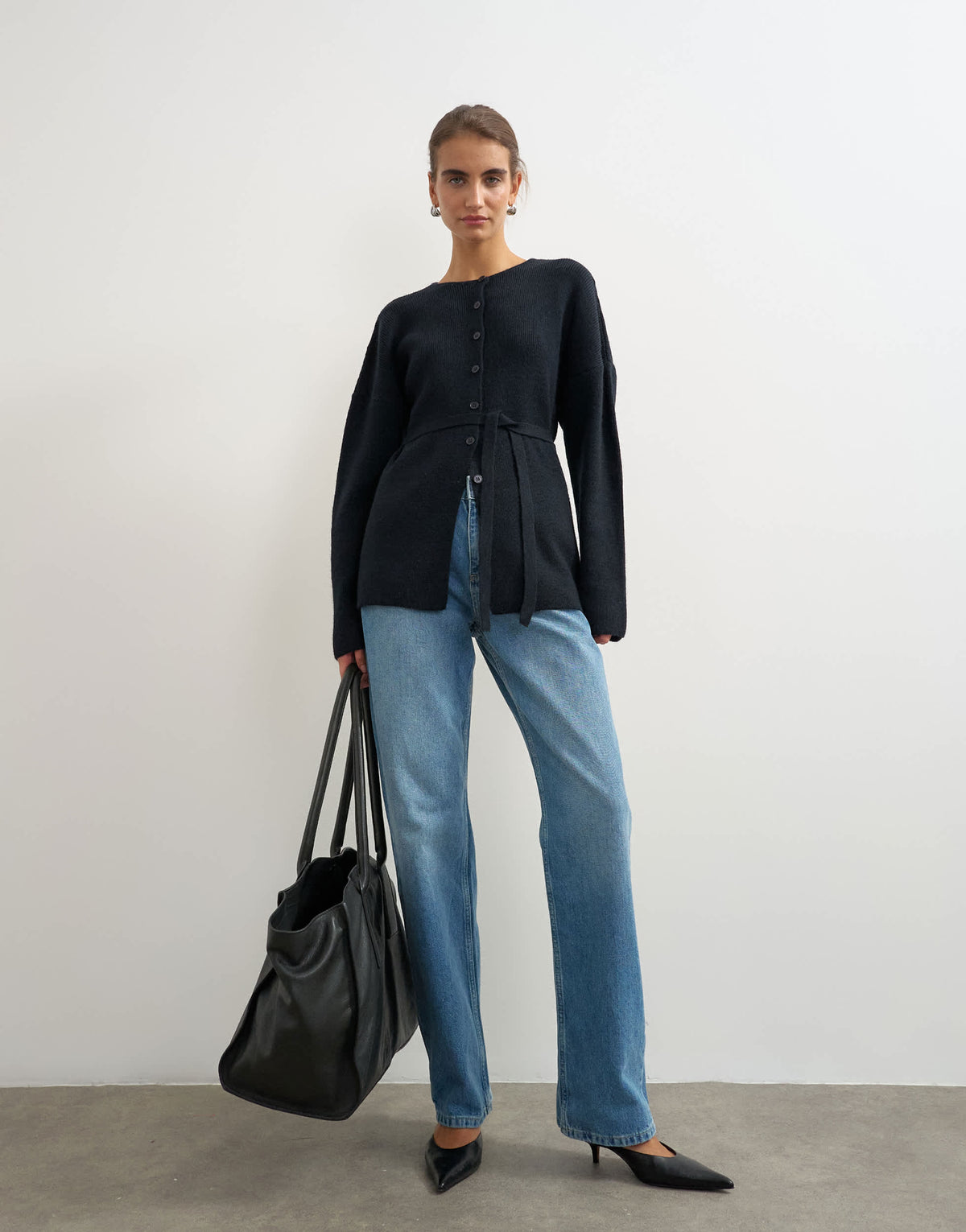 Topshop knitted tie back all needle cardigan in navy