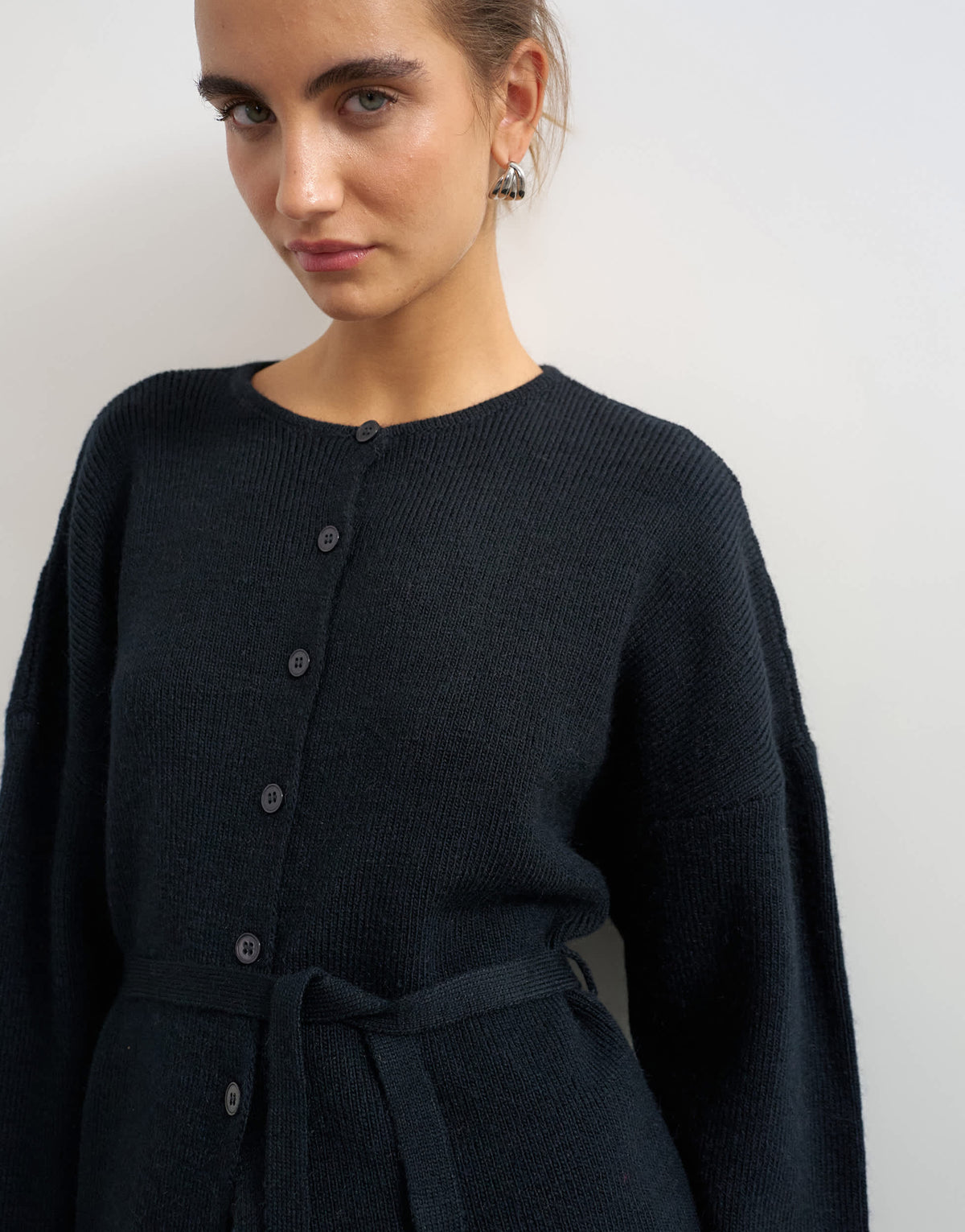 Topshop knitted tie back all needle cardigan in navy