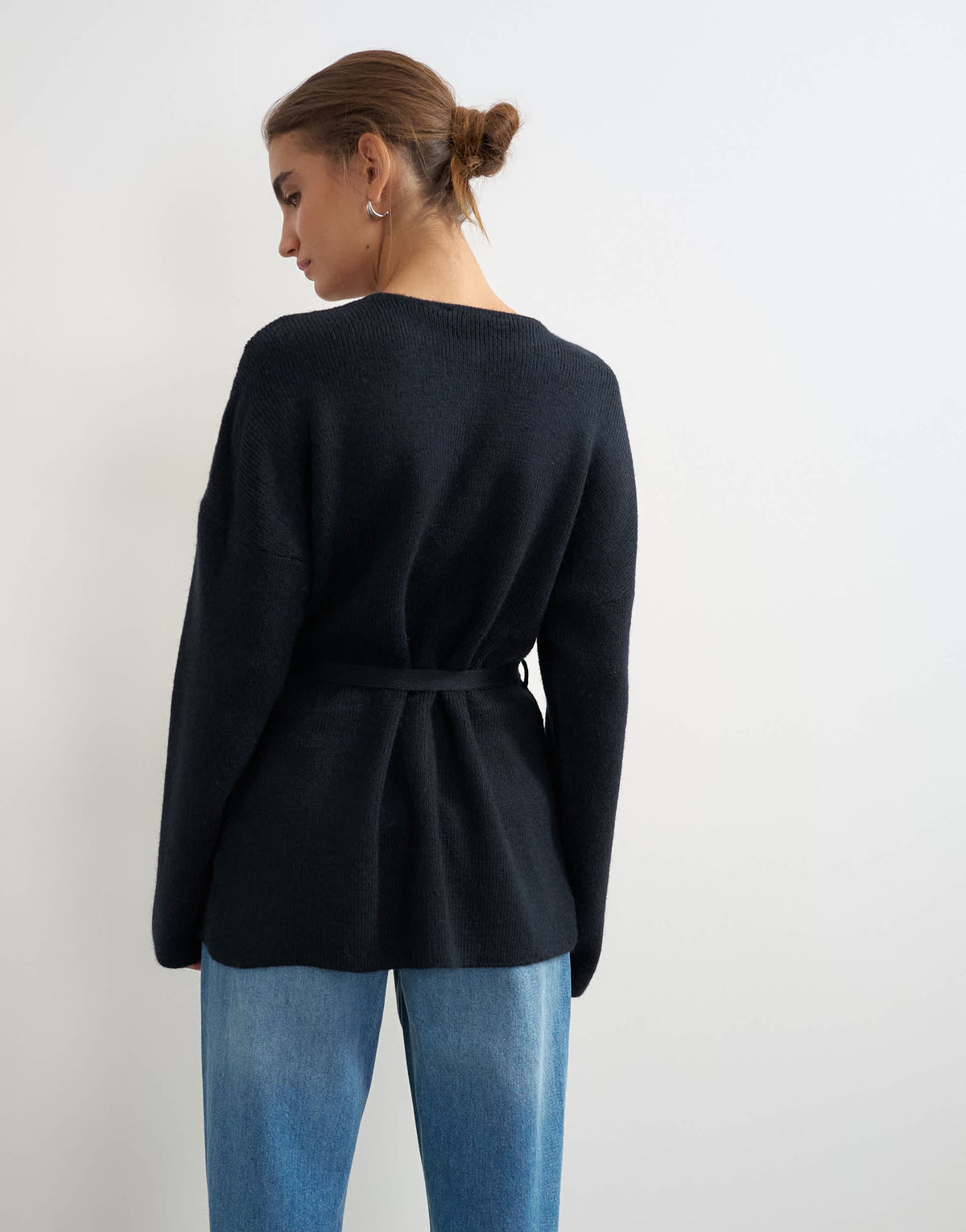 Topshop knitted tie back all needle cardigan in navy