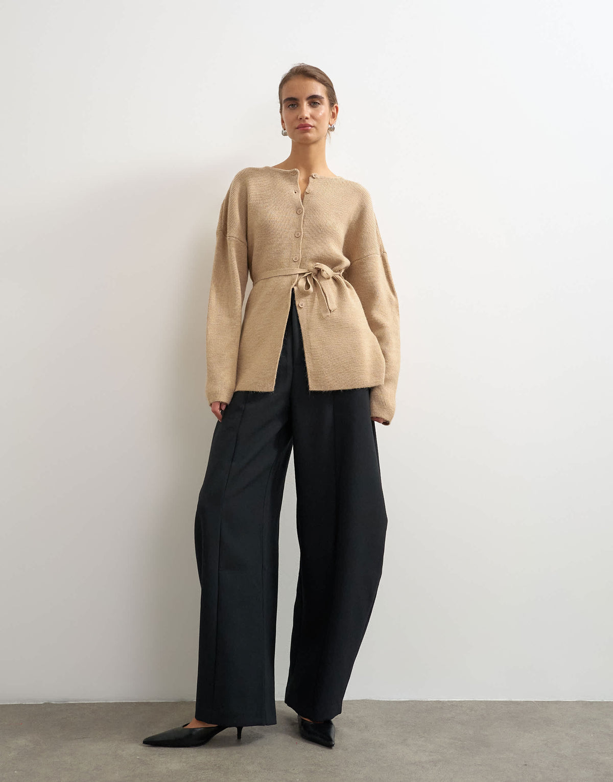 Topshop knitted tie back all needle cardigan in oat