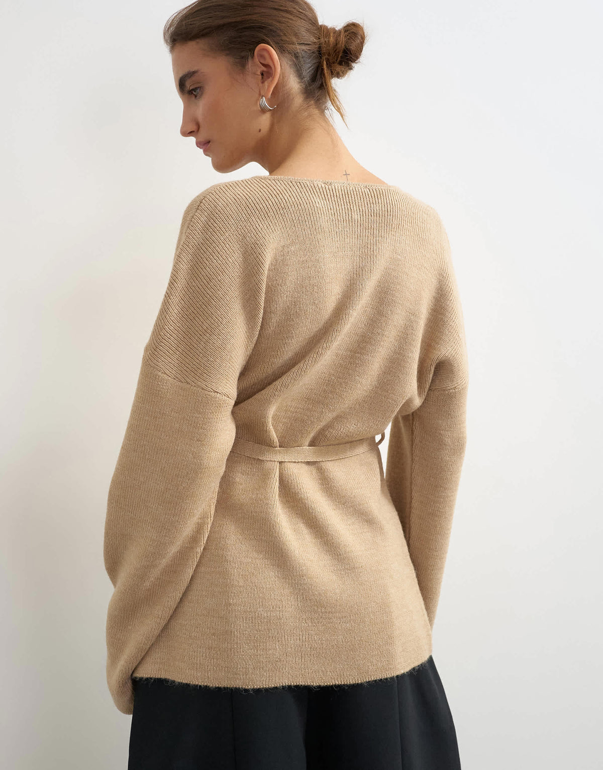 Topshop knitted tie back all needle cardigan in oat