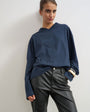 Topshop v neck long sleeve skater top in navy