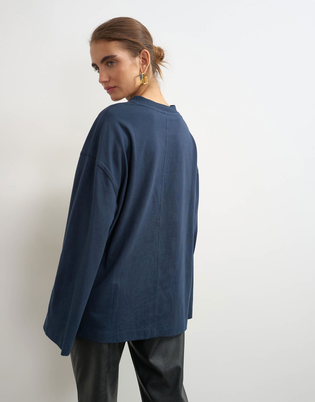 Topshop v neck long sleeve skater top in navy
