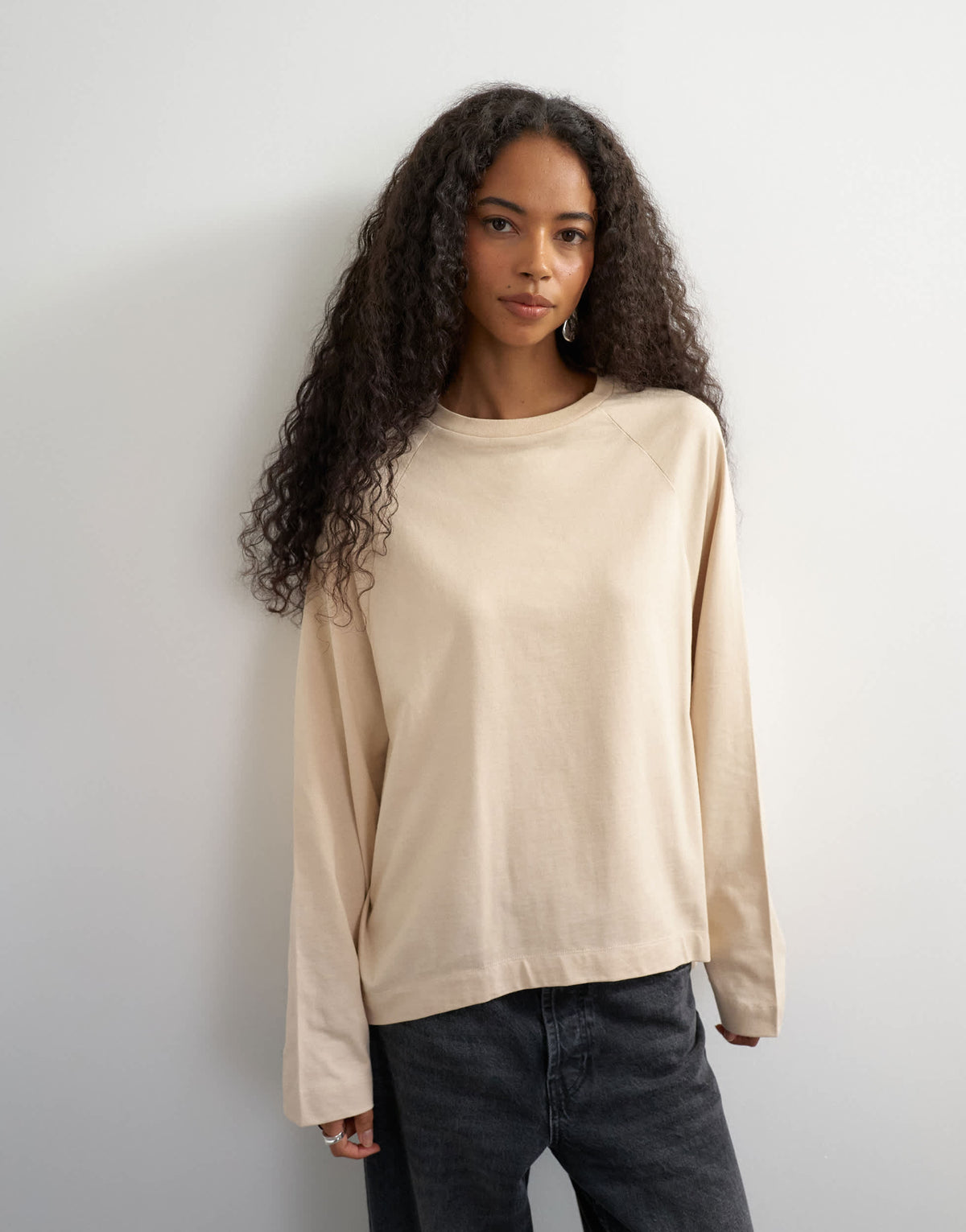 Topshop asymmetric hem raglan sleeve skater t-shirt in ecru