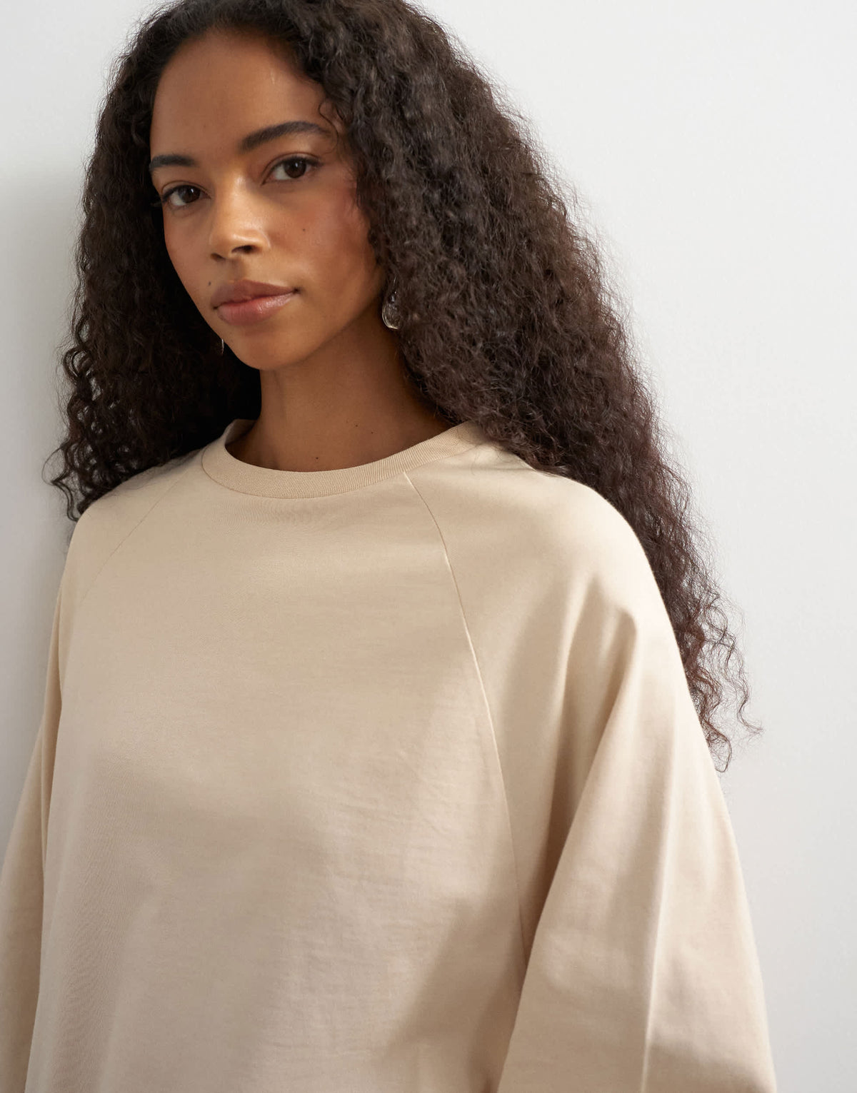 Topshop asymmetric hem raglan sleeve skater t-shirt in ecru