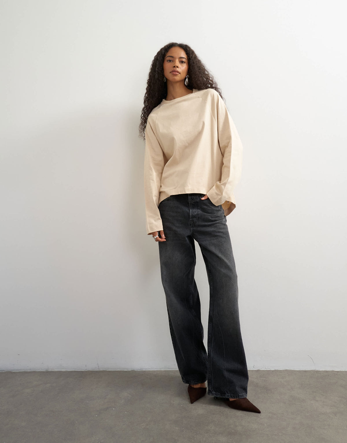 Topshop asymmetric hem raglan sleeve skater t-shirt in ecru