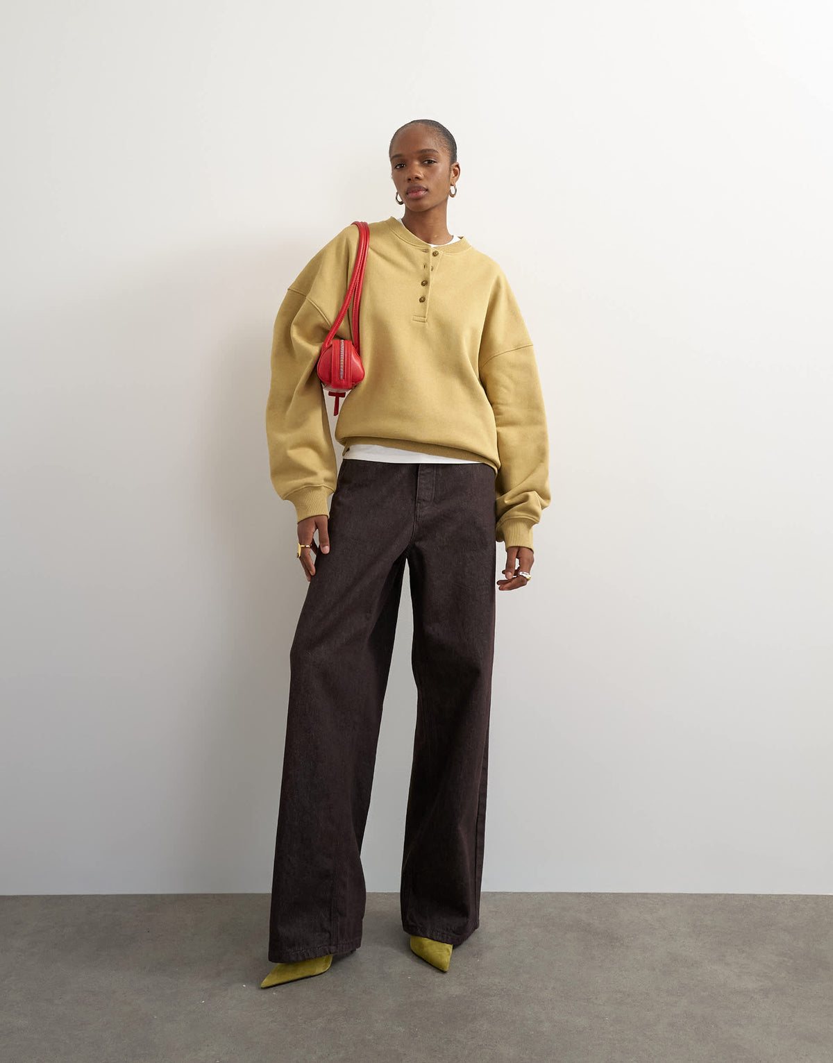 Topshop henley button detail sweat in soft khaki