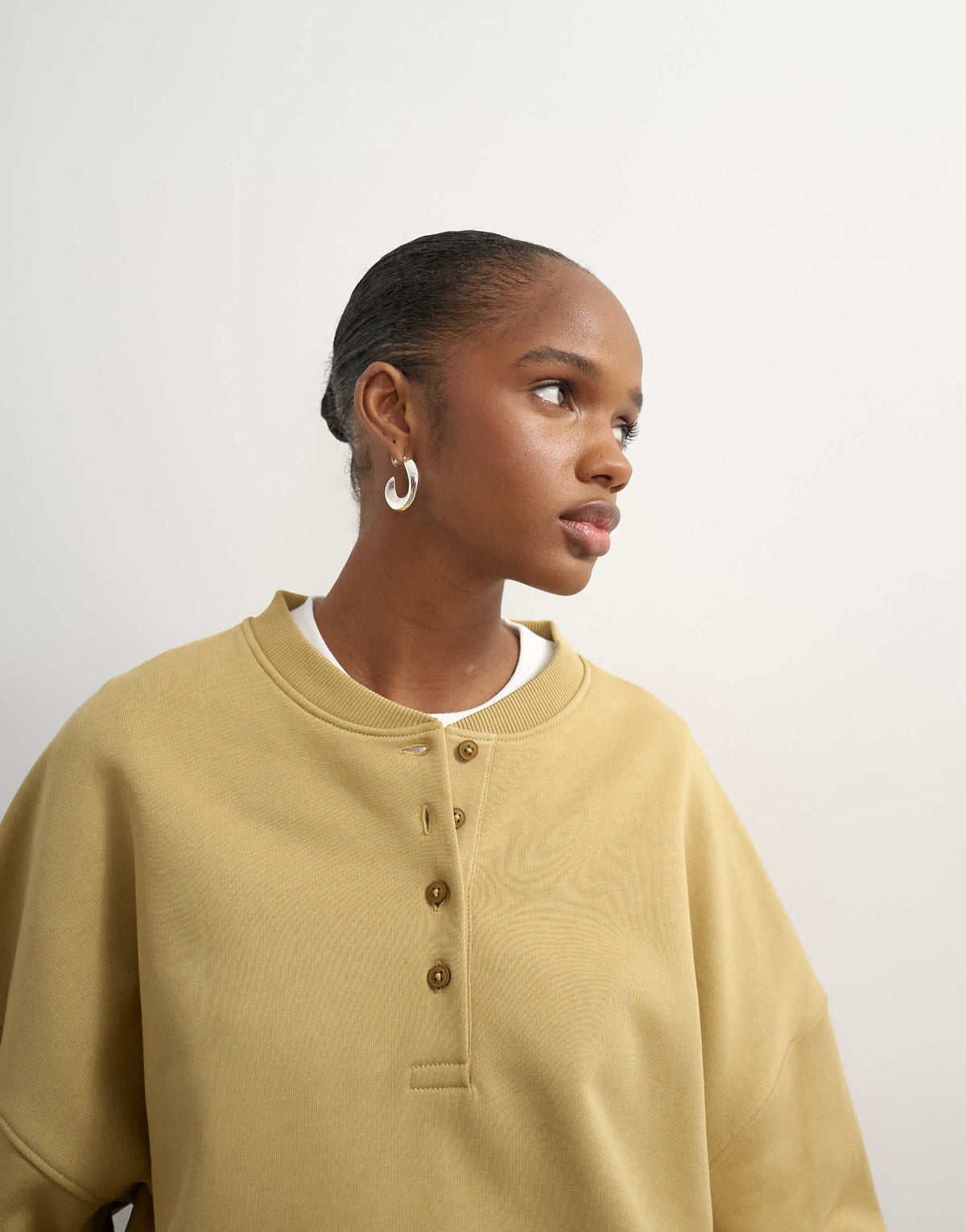 Topshop henley button detail sweat in soft khaki