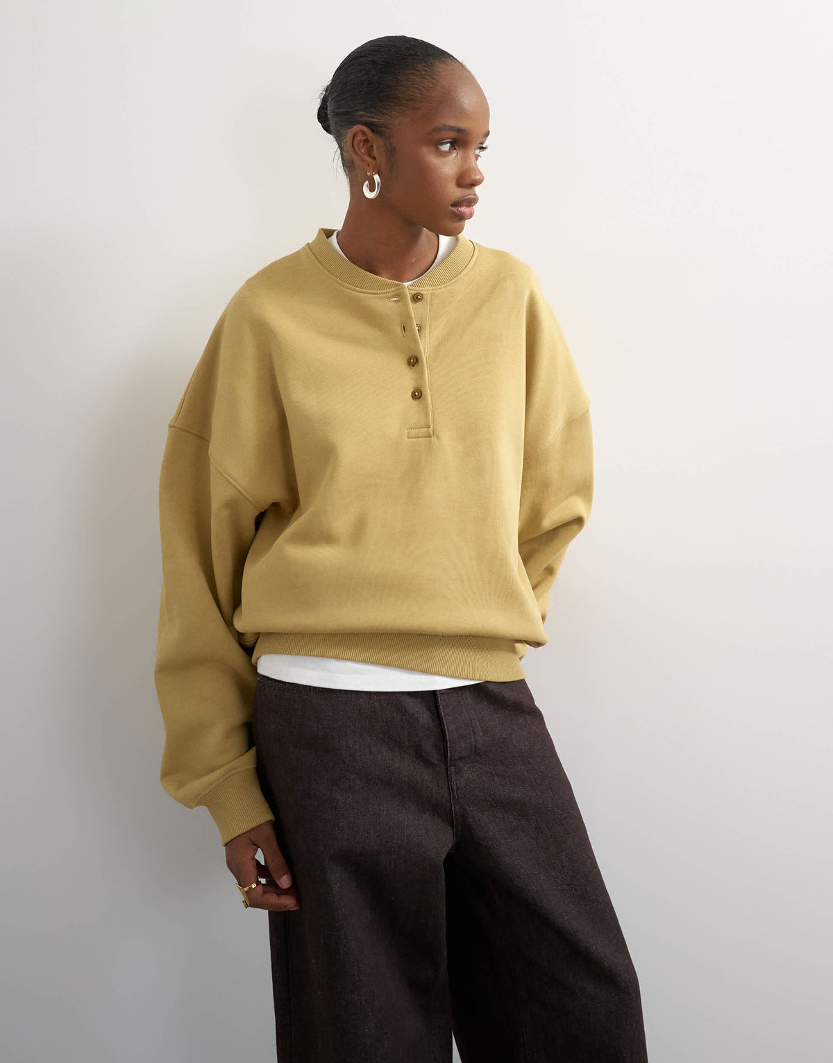 Topshop henley button detail sweat in soft khaki