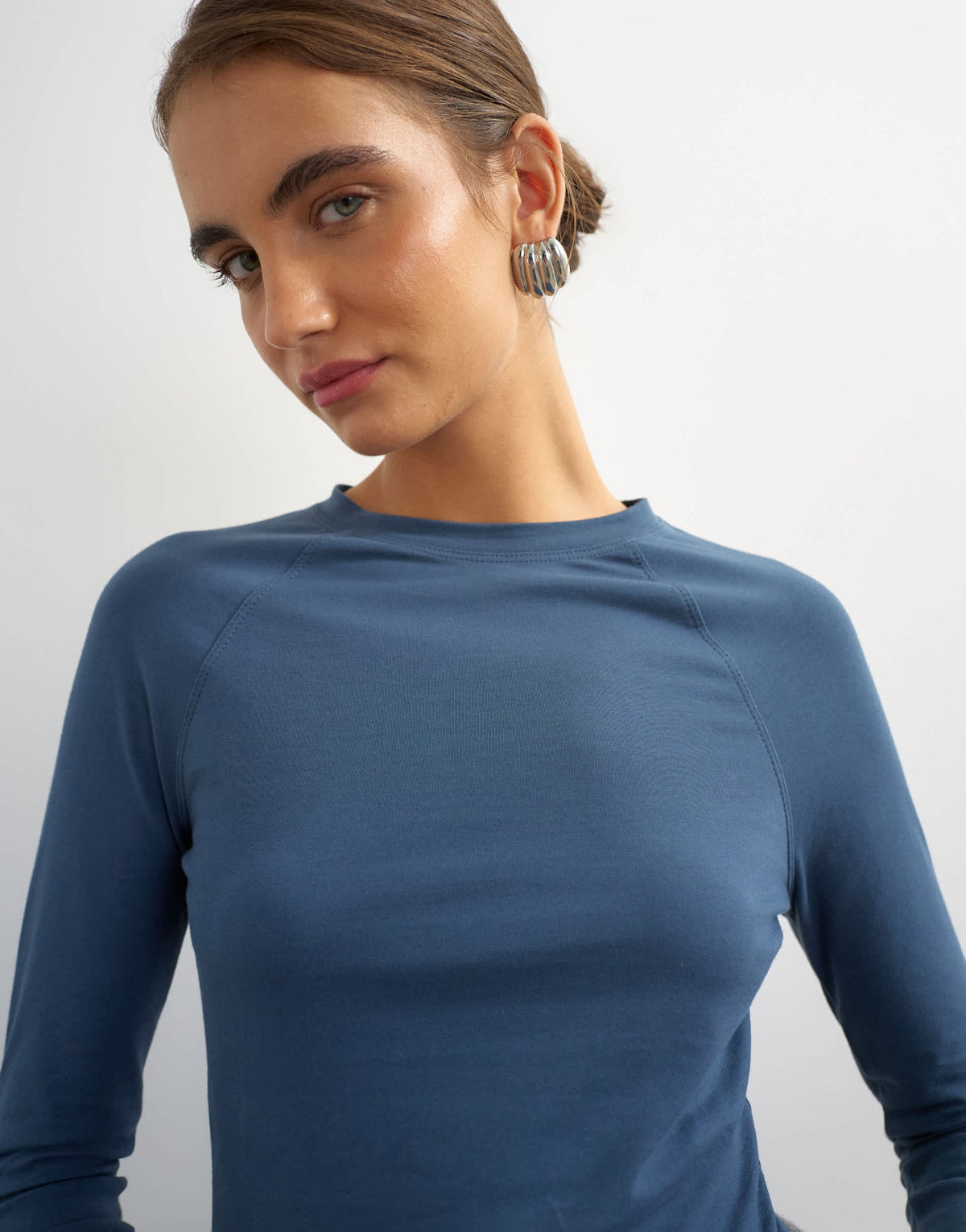 Topshop crop sleeve clean raglan top in grey blue