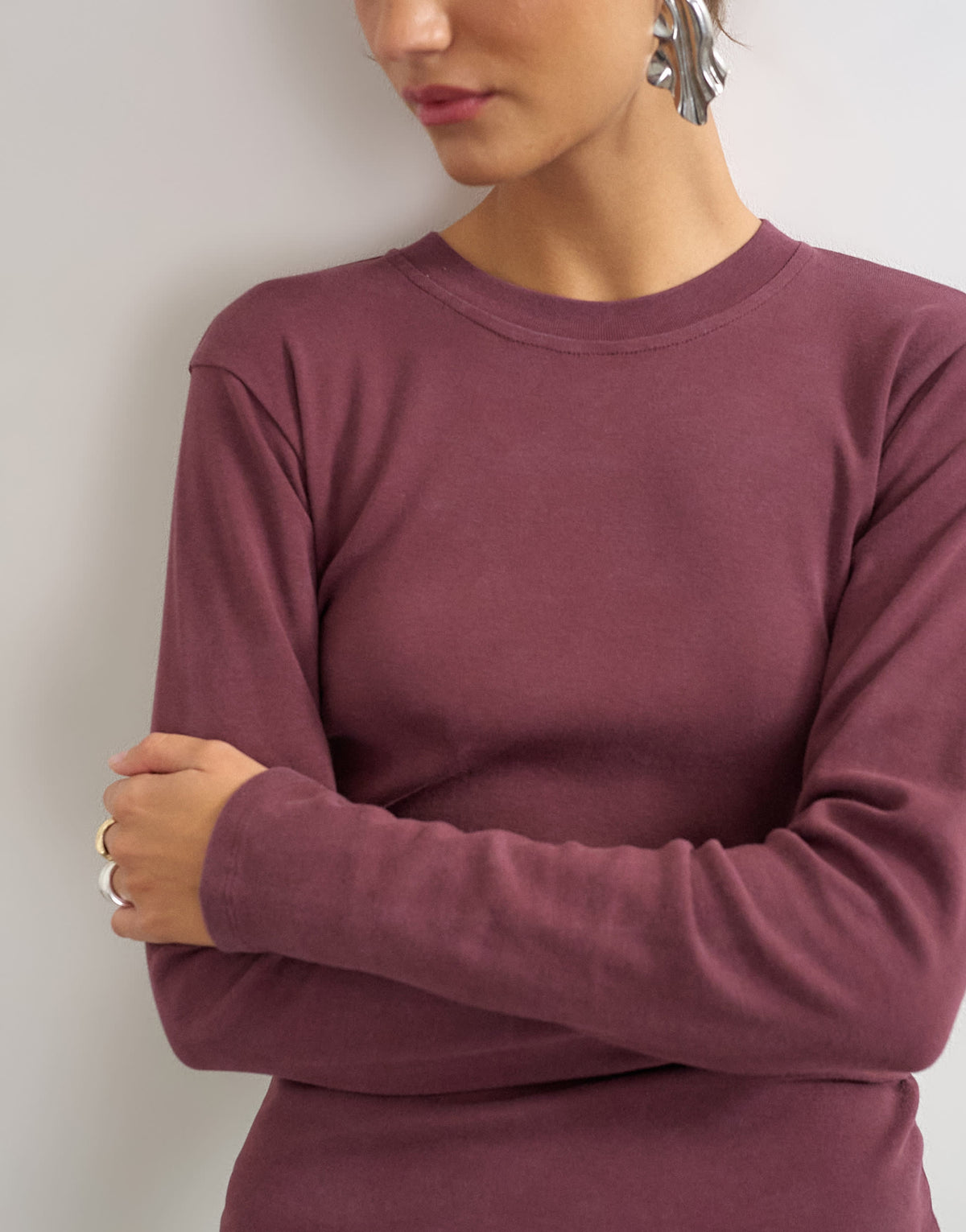 Topshop long sleeve everyday tee in washed burgundy