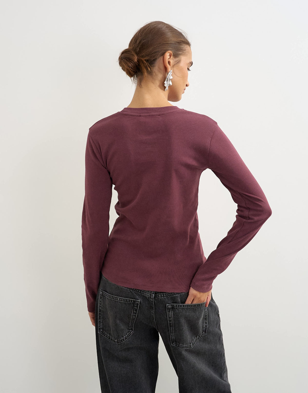 Topshop long sleeve everyday tee in washed burgundy
