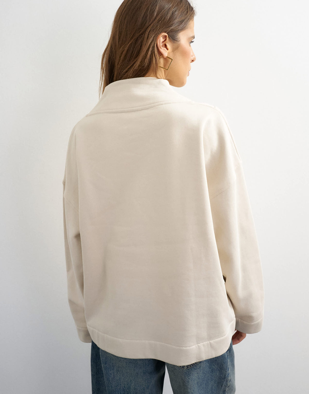 Topshop sweat high neck cross over jumper in stone
