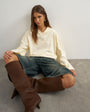 Topshop v neck long sleeve skater top in ecru