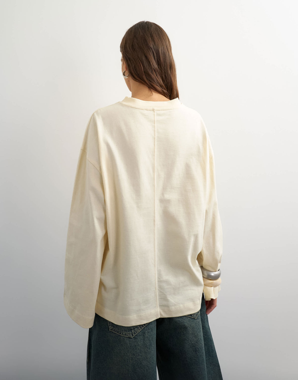 Topshop v neck long sleeve skater top in ecru