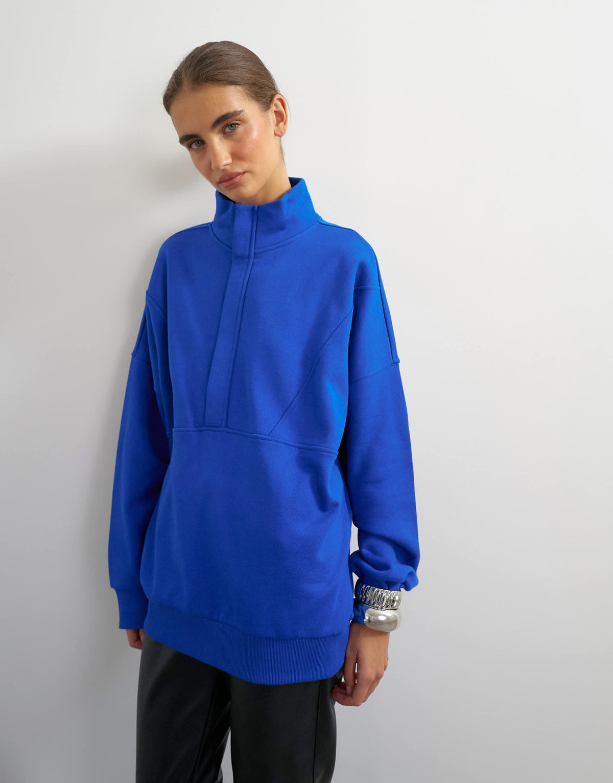 Topshop high neck concealed placket sweat in colbalt