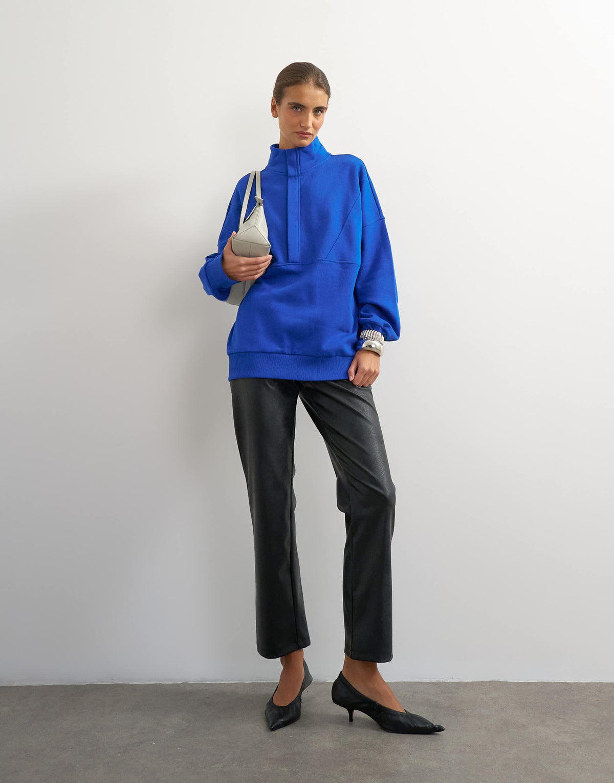 Topshop high neck concealed placket sweat in colbalt