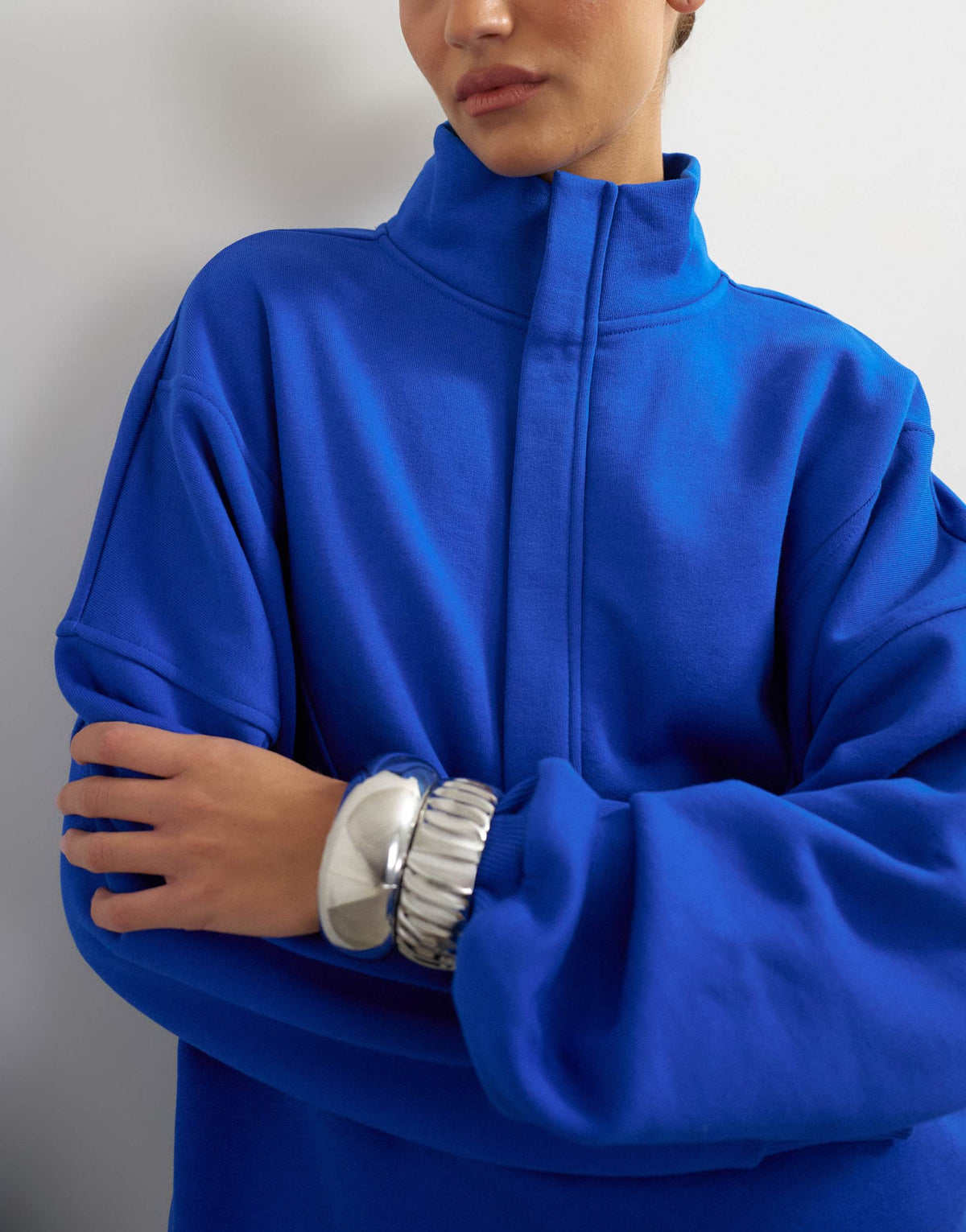 Topshop high neck concealed placket sweat in colbalt