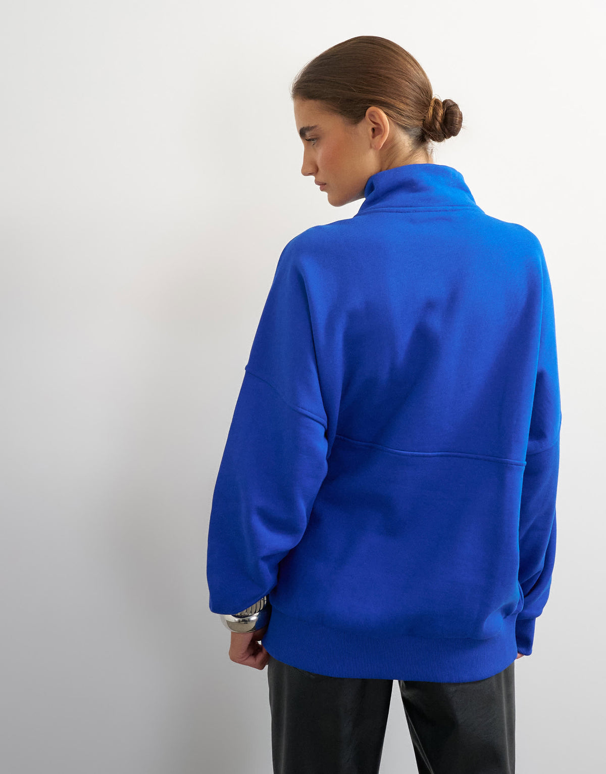 Topshop high neck concealed placket sweat in colbalt