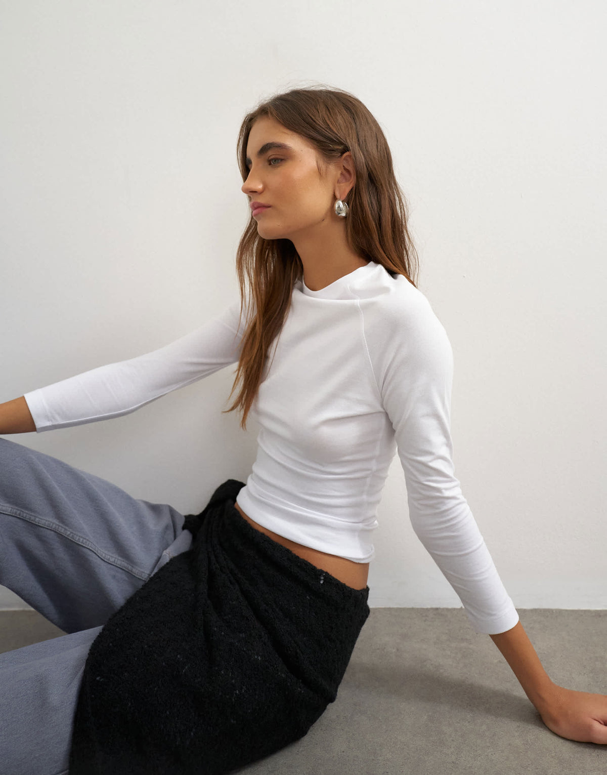 Topshop crop sleeve clean raglan top in white