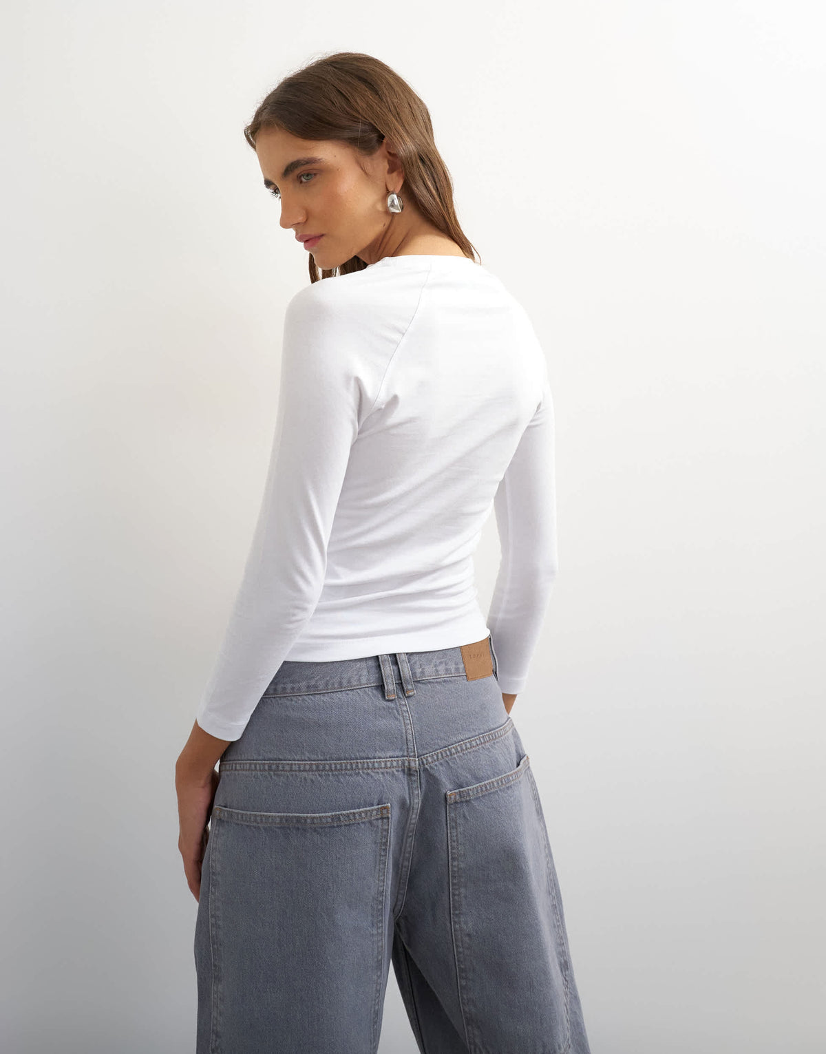 Topshop crop sleeve clean raglan top in white
