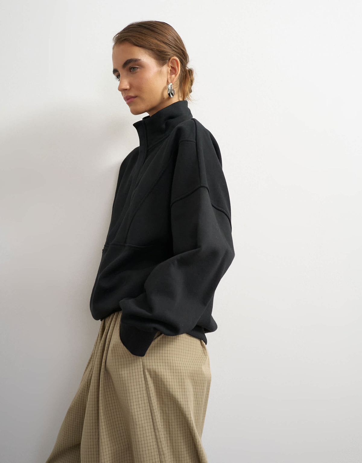 Topshop high neck concealed placket sweat in black