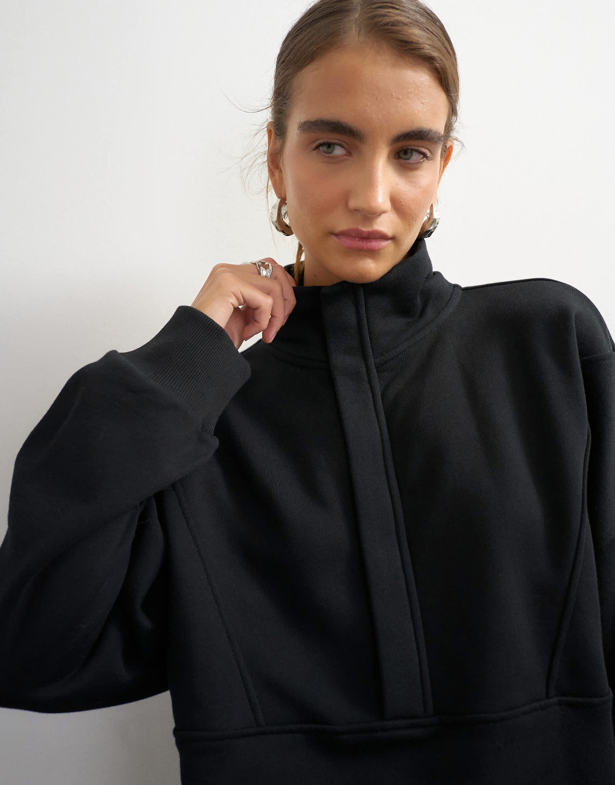 Topshop high neck concealed placket sweat in black