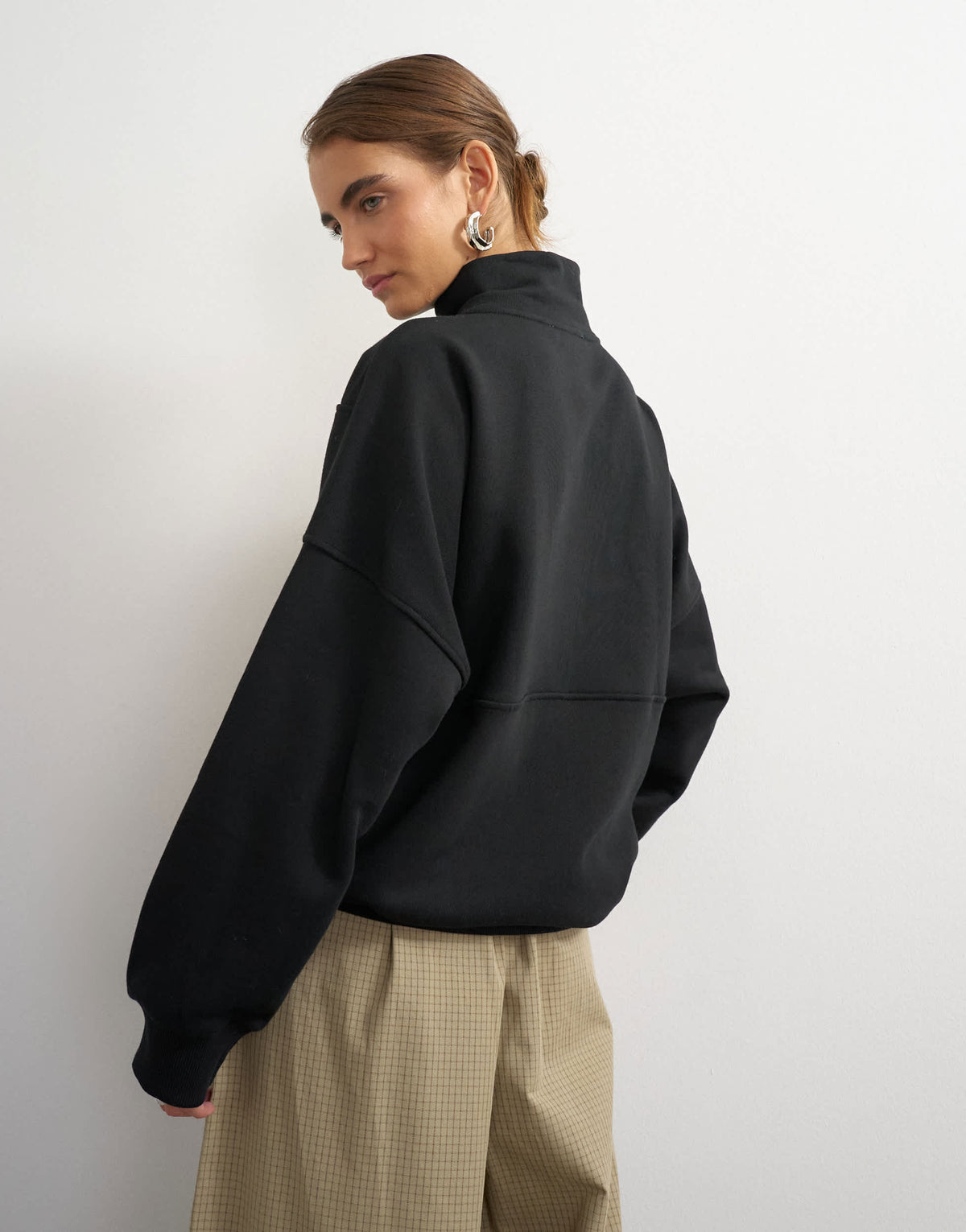 Topshop high neck concealed placket sweat in black